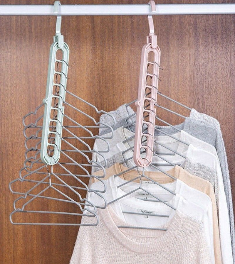 (Pack of 2) 9 Hole Hanger Multifunction Magic Clothes Hanger Organizer 360 Rotate Folding Hangers