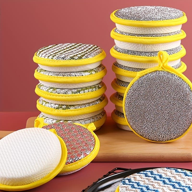 (Pack of 3) Sponge Dish Cloth Reusable Dishwashing Scrubber Pads Non-Scratch Kitchen Cleaning Scourer Set